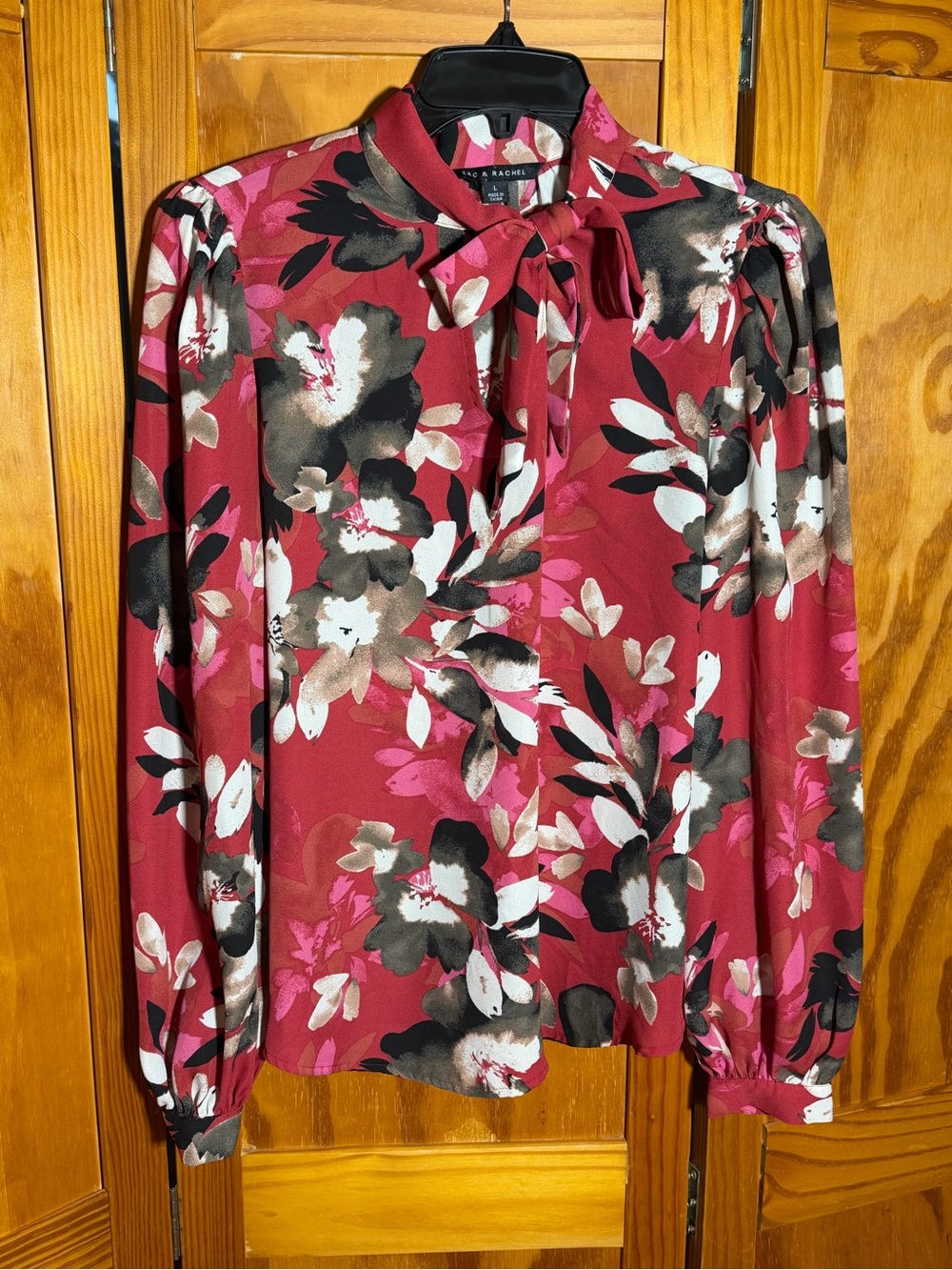 Zac & Rachel Burgundy Floral Tie-Neck Blouse